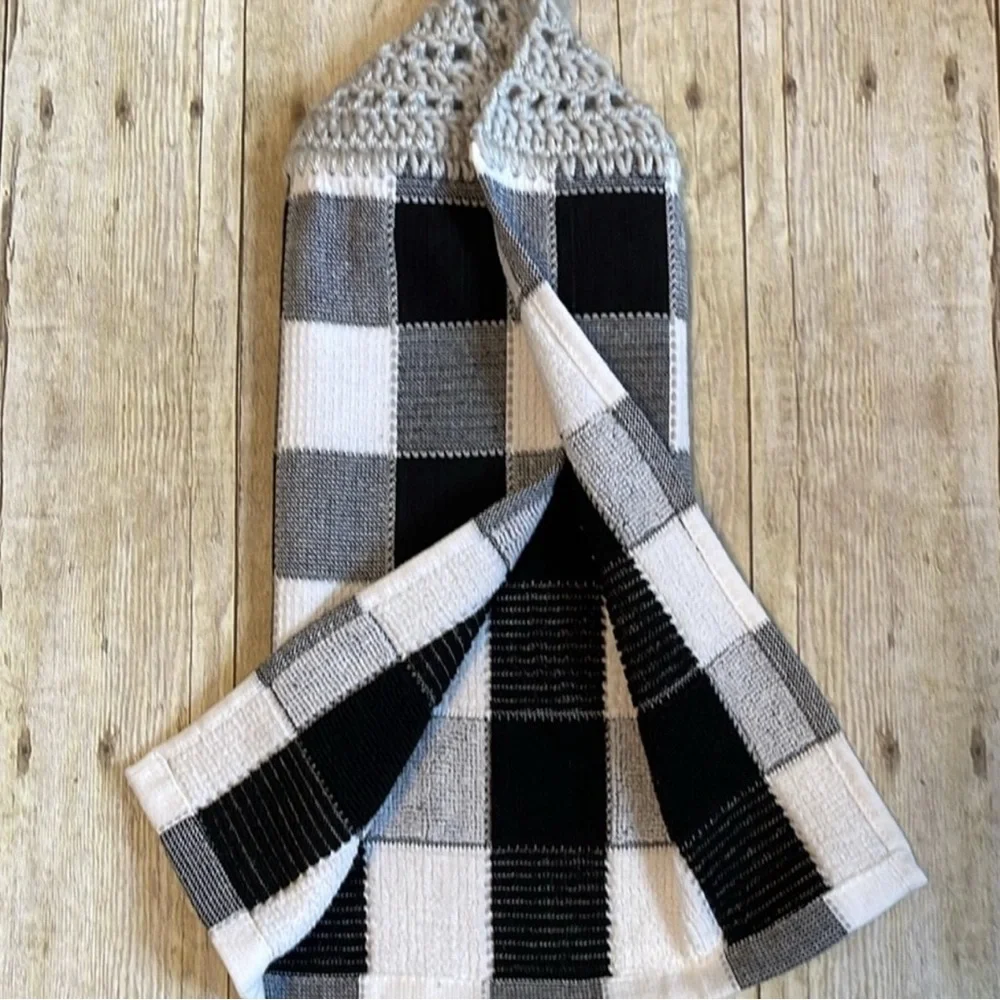 Crochet Top Single Thickness Hanging Towel Buffalo Check Plaid Handmade w Love